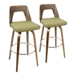 Lumisource Trilogy Barstool in Walnut and Green Fabric, PK 2