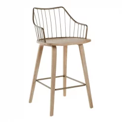 Lumisource Winston Counter Stool in White Washed Wood and Antique Copper Metal