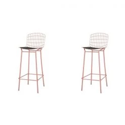 Manhattan Comfort Madeline Barstool, Rose Pink Gold and Black, PK2