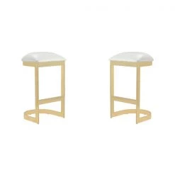 Manhattan Comfort Aura Bar Stool in White and Polished Brass (Set of 2)