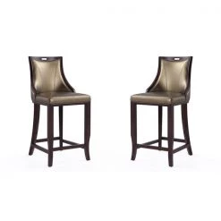 Manhattan Comfort Emperor Bar Stool in Bronze and Walnut (Set of 2)