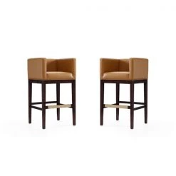 Manhattan Comfort Kingsley Barstool in Camel and Dark Walnut (Set of 2)