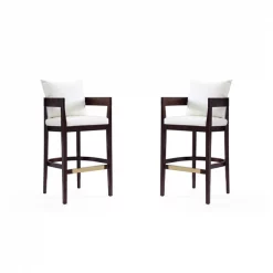 Manhattan Comfort Ritz Barstool in Ivory and Dark Walnut (Set of 2)