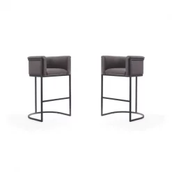 Manhattan Comfort Cosmopolitan Barstool in Pebble and Black (Set of 2)