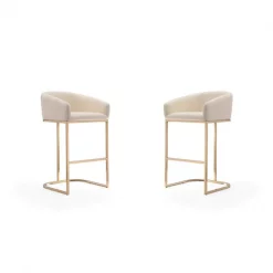 Manhattan Comfort Louvre Barstool in Cream and Titanium Gold (Set of 2)