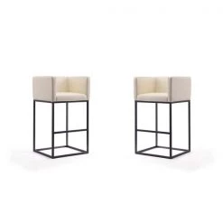 Manhattan Comfort Embassy Barstool in Cream and Black (Set of 2)