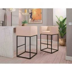 Manhattan Comfort Embassy Barstool in Cream and Black (Set of 2) -Kitchen & Dining Furniture Sales Store Manhattan20Comfort 2xxBS018xxCRxxBxx24ec69