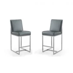 Manhattan Comfort Element 24" Faux Leather Counter Stool in Graphite and Polished Chrome (Set of 2)