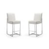 Manhattan Comfort Element 24" Faux Leather Counter Stool in Pearl White and Polished Chrome (Set of 2)