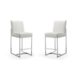 Manhattan Comfort Element 24" Faux Leather Counter Stool in Pearl White and Polished Chrome (Set of 2)