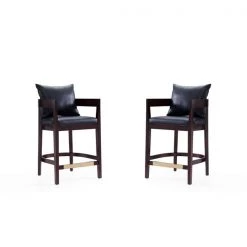 Manhattan Comfort Ritz Counter Stool in Black and Dark Walnut (Set of 2)