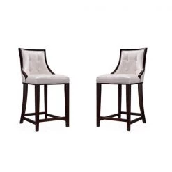 Manhattan Comfort Fifth Ave Counter Stool in Pearl White and Walnut (Set of 2)