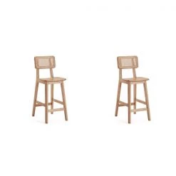 Manhattan Comfort Versailles Counter Stool in Nature Cane, Set of 2