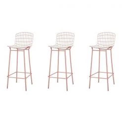 Manhattan Comfort Madeline Barstool, Rose Pink Gold and White, PK3