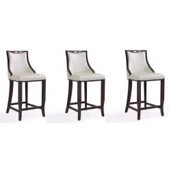 Manhattan Comfort Emperor Bar Stool in Pearl White and Walnut (Set of 3)