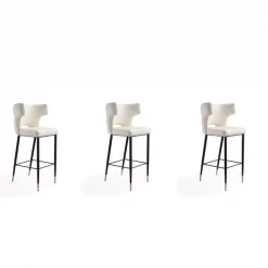 Manhattan Comfort Holguin Barstool in Cream, Black and Gold (Set of 3)