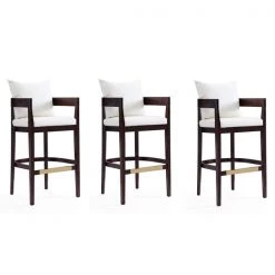 Manhattan Comfort Ritz Barstool in Ivory and Dark Walnut (Set of 3)