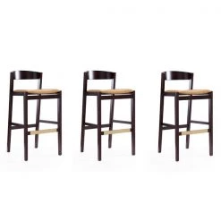 Manhattan Comfort Klismos Barstool in Camel and Dark Walnut (Set of 3)