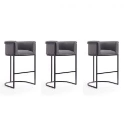 Manhattan Comfort Cosmopolitan Barstool in Grey and Black (Set of 3)