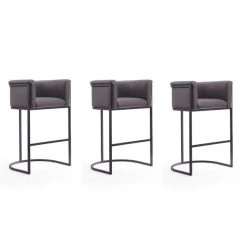 Manhattan Comfort Cosmopolitan Barstool in Pebble and Black (Set of 3)