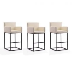 Manhattan Comfort Ambassador Barstool in Cream and Black (Set of 3)