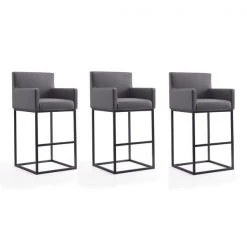 Manhattan Comfort Ambassador Barstool in Grey and Black (Set of 3)