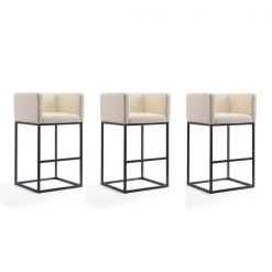 Manhattan Comfort Embassy Barstool in Cream and Black (Set of 3)