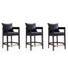 Manhattan Comfort Ritz Counter Stool in Black and Dark Walnut (Set of 3)
