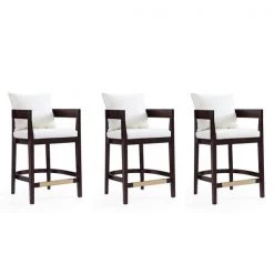 Manhattan Comfort Ritz Counter Stool in Ivory and Dark Walnut (Set of 3)
