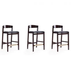 Manhattan Comfort Klismos Counter Stool in Black and Dark Walnut (Set of 3)