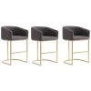 Manhattan Comfort Louvre Counter Stool in Grey and Titanium Gold (Set of 3)