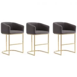 Manhattan Comfort Louvre Counter Stool in Grey and Titanium Gold (Set of 3)