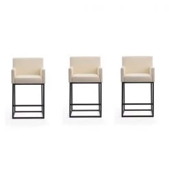 Manhattan Comfort Ambassador Counter Stool in Cream and Black (Set of 3)