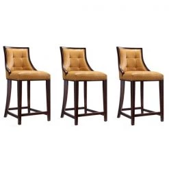 Manhattan Comfort Fifth Ave Counter Stool in Camel and Dark Walnut (Set of 3)
