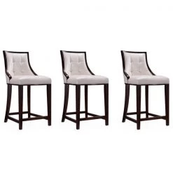 Manhattan Comfort Fifth Ave Counter Stool in Pearl White and Walnut (Set of 3)