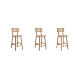 Manhattan Comfort Versailles Counter Stool in Nature Cane, Set of 3