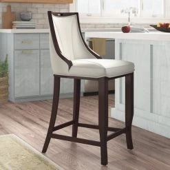 Manhattan Comfort Emperor Bar Stool in Pearl White and Walnut -Kitchen & Dining Furniture Sales Store Manhattan20Comfort BS008xxPWxxBxxfb5312