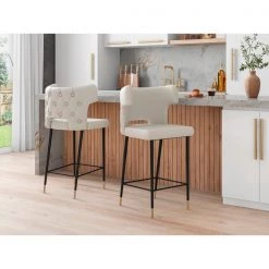 Manhattan Comfort Holguin Barstool in Cream, Black and Gold -Kitchen & Dining Furniture Sales Store Manhattan20Comfort BS011 CR B