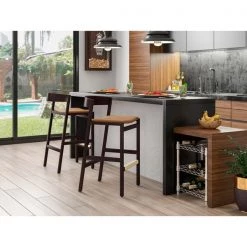 Manhattan Comfort Klismos Barstool in Camel and Dark Walnut -Kitchen & Dining Furniture Sales Store Manhattan20Comfort BS014 CL B