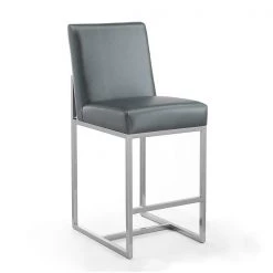 Manhattan Comfort Element 24" Faux Leather Counter Stool in Graphite and Polished Chrome