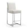 Manhattan Comfort Element 24" Faux Leather Counter Stool in Pearl White and Polished Chrome