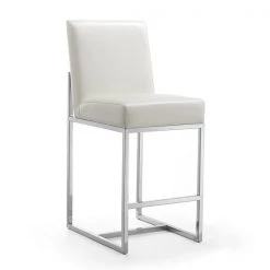 Manhattan Comfort Element 24" Faux Leather Counter Stool in Pearl White and Polished Chrome