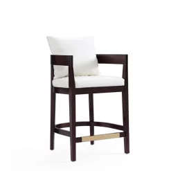 Manhattan Comfort Ritz Counter Stool in Ivory and Dark Walnut
