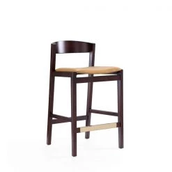 Manhattan Comfort Klismos Counter Stool in Camel and Dark Walnut