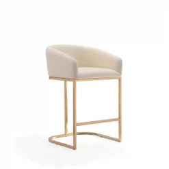 Manhattan Comfort Louvre Counter Stool in Cream and Titanium Gold