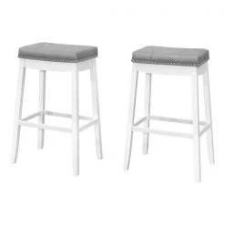 Monarch Specialties BARSTOOL, 29"H / GREY LEATHER-LOOK / WHITE, PK 2