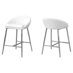 Monarch Specialties Barstool, 2Pcs, White, Chrome Base, Counter Height