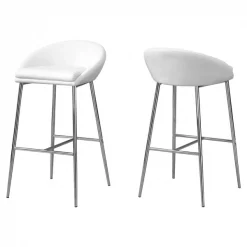 Monarch Specialties Barstool, 2Pcs, White, Chrome Base, Bar Height