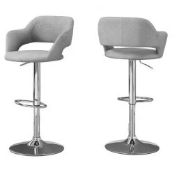 Monarch Specialties Barstool, Grey Fabric, Chrome Metal Hydraulic Lift