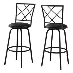 Monarch Specialties Barstool, 2Pcs, Swivel, Black /Black Leather-Look Seat